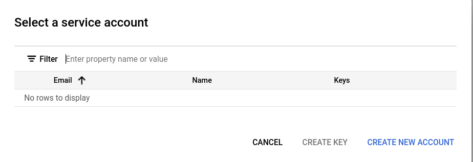 GCS에서 새 서비스 계정 추가