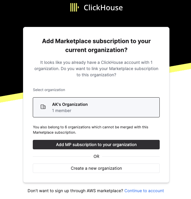 ClickHouse Cloud 가입 정보 양식