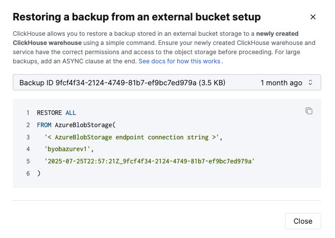 Azure에서 백업 복원